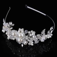 Bridal Hair Band, Zinc Alloy, with ABS Plastic Pearl & Crystal, silver color plated, for woman & faceted, lead & cadmium free 
