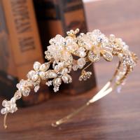Bridal Hair Band, Zinc Alloy, with ABS Plastic Pearl & Crystal, gold color plated, for woman & faceted & with rhinestone, lead & cadmium free, 50mm 