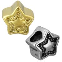Edelstahl European Perlen, Stern, plattiert, ohne troll, keine, 11x11x9mm, Bohrung:ca. 5mm, verkauft von PC