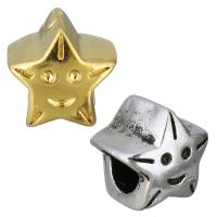 Edelstahl European Perlen, Stern, plattiert, ohne troll, keine, 10.5x10x9mm, Bohrung:ca. 5mm, verkauft von PC