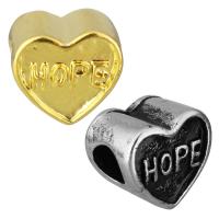 Stainless Steel European Beads, Heart, word hope, plated, without troll Approx 5mm 