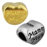 Edelstahl European Perlen, Herz, Wort Mama, plattiert, mit Brief Muster & ohne troll, keine, 11x10x8mm, Bohrung:ca. 5mm, verkauft von PC