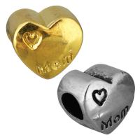 Edelstahl European Perlen, Herz, Wort mom, plattiert, ohne troll, keine, 12x11x8mm, Bohrung:ca. 5mm, verkauft von PC