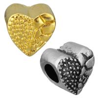Edelstahl European Perlen, Herz, plattiert, ohne troll, keine, 11x11x8mm, Bohrung:ca. 5mm, verkauft von PC
