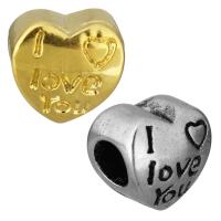 Edelstahl European Perlen, Herz, Wort ich liebe dich, plattiert, ohne troll, keine, 11x11x8.5mm, Bohrung:ca. 5mm, verkauft von PC