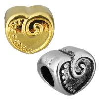 Edelstahl European Perlen, Herz, plattiert, ohne troll, keine, 10x10x9mm, Bohrung:ca. 5mm, verkauft von PC