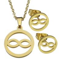 Fashion Stainless Steel Jewelry Sets, earring & necklace, Donut, gold color plated, oval chain & for woman 1.5mm, 10mm Approx 17 Inch 