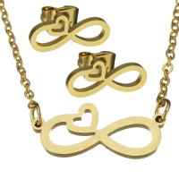Fashion Stainless Steel Jewelry Sets, earring & necklace, Infinity, gold color plated, oval chain & for woman 1.5mm Approx 19 Inch 