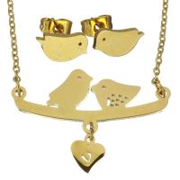 Fashion Stainless Steel Jewelry Sets, earring & necklace, Bird, gold color plated, oval chain & for woman 1.5mm Approx 17 Inch 