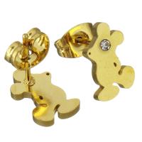 Stainless Steel Rhinestone Stud Earring, Animal, gold color plated, for woman & with rhinestone 