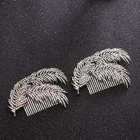 Bridal Decorative Hair Comb, Zinc Alloy, Leaf, silver color plated, for bridal & with rhinestone, lead & cadmium free 