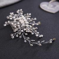 Bridal Decorative Hair Comb, Zinc Alloy, with ABS Plastic Pearl & Crystal, Flower, silver color plated, for bridal & faceted, lead & cadmium free, 100mm 