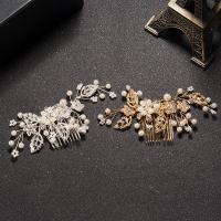 Braut Dekoratives Haarkämmchen, Zinklegierung, mit ABS-Kunststoff-Perlen, Blume, plattiert, für Braut & mit Strass, keine, frei von Blei & Kadmium, 130x65mm, verkauft von PC
