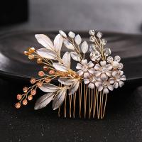 Bridal Decorative Hair Comb, Zinc Alloy, with ABS Plastic Pearl & Crystal, Flower, gold color plated, for bridal & faceted & with rhinestone, lead & cadmium free 