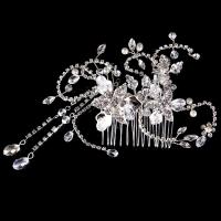 Bridal Decorative Hair Comb, Zinc Alloy, with Crystal, Flower, plated, for bridal & faceted & with rhinestone lead & cadmium free 