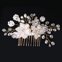Bridal Decorative Hair Comb, Zinc Alloy, with ABS Plastic Pearl & Crystal, Flower, gold color plated, for bridal & faceted & with rhinestone, lead & cadmium free 