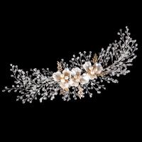 Braut Dekoratives Haarkämmchen, Zinklegierung, mit ABS-Kunststoff-Perlen, Blume, plattiert, für Braut & mit Strass, frei von Blei & Kadmium, 90x300mm, verkauft von PC