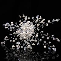 Bridal Decorative Hair Comb, Zinc Alloy, with ABS Plastic Pearl & Crystal, Flower, silver color plated, for bridal & faceted, lead & cadmium free, 200mm 