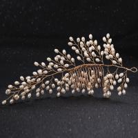 Braut Dekoratives Haarkämmchen, Zinklegierung, mit ABS-Kunststoff-Perlen, Blume, goldfarben plattiert, für Braut, frei von Blei & Kadmium, 115x225mm, verkauft von PC