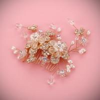 Braut Dekoratives Haarkämmchen, Zinklegierung, mit ABS-Kunststoff-Perlen & Kristall, Blume, goldfarben plattiert, für Braut & facettierte & mit Strass, frei von Blei & Kadmium, 100mm, verkauft von PC