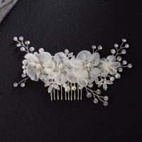 Bridal Decorative Hair Comb, Zinc Alloy, with ABS Plastic Pearl, Flower, silver color plated, for bridal & with rhinestone, lead & cadmium free 
