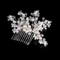 Bridal Decorative Hair Comb, Zinc Alloy, with ABS Plastic Pearl & Crystal, Flower, silver color plated, for bridal & faceted & with rhinestone, lead & cadmium free, 100mm 