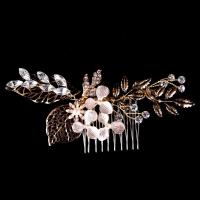 Bridal Decorative Hair Comb, Zinc Alloy, with ABS Plastic Pearl & Crystal, Flower, gold color plated, for bridal & faceted & with rhinestone, lead & cadmium free, 100mm 
