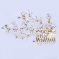 Bridal Decorative Hair Comb, Zinc Alloy, with Crystal, Flower, gold color plated, for bridal & faceted, lead & cadmium free, 150mm 