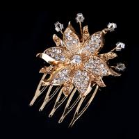 Bridal Decorative Hair Comb, Zinc Alloy, with Crystal, Flower, gold color plated, for bridal & faceted & with rhinestone, lead & cadmium free 