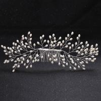 Braut Dekoratives Haarkämmchen, Zinklegierung, mit ABS-Kunststoff-Perlen, Blume, silberfarben plattiert, für Braut, frei von Blei & Kadmium, 100x280mm, verkauft von PC