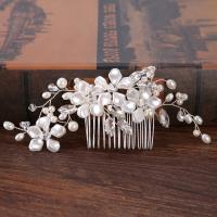 Bridal Decorative Hair Comb, Zinc Alloy, with ABS Plastic Pearl & Crystal, Flower, silver color plated, for bridal & faceted, lead & cadmium free, 150mm 