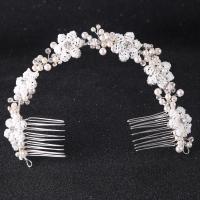 Bridal Decorative Hair Comb, Zinc Alloy, with ABS Plastic Pearl & Crystal, Flower, silver color plated, for bridal & faceted, lead & cadmium free, 130mm 