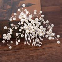 Bridal Decorative Hair Comb, Zinc Alloy, with ABS Plastic Pearl & Crystal, Flower, silver color plated, for bridal & faceted, lead & cadmium free, 100mm 