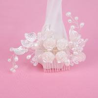 Bridal Decorative Hair Comb, Zinc Alloy, with ABS Plastic Pearl, Flower, silver color plated, for bridal, lead & cadmium free, 100mm 