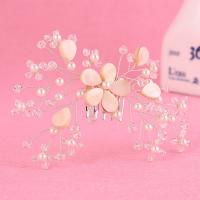 Bridal Decorative Hair Comb, Zinc Alloy, with ABS Plastic Pearl & White Shell & Crystal, Flower, silver color plated, for bridal & faceted, lead & cadmium free 