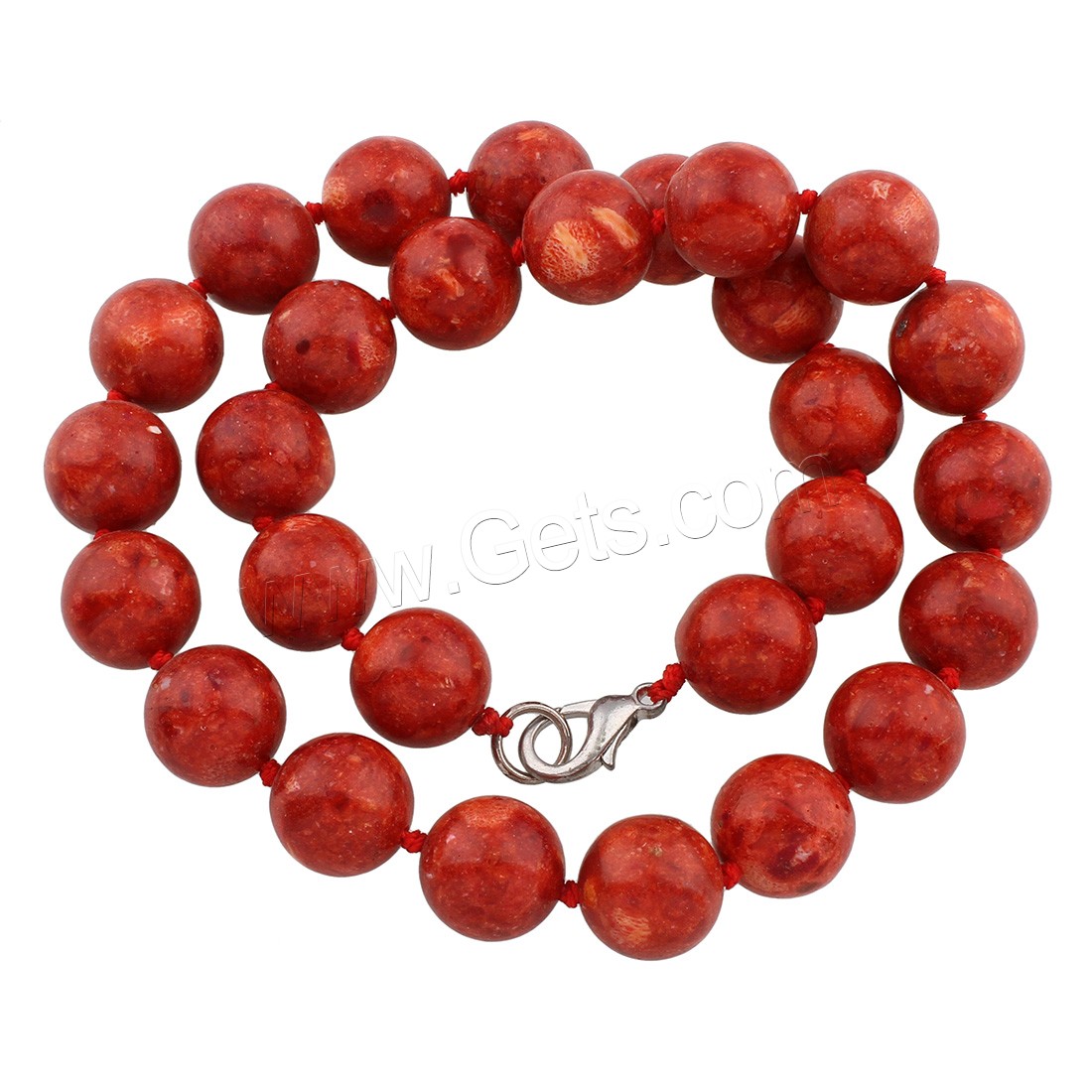 Natural Coral Necklace, brass lobster clasp, Round, Unisex & different size for choice, red, Length:Approx 19.5 Inch, Sold By Strand