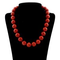 Natural Coral Necklace, brass lobster clasp, Round, Unisex red Approx 19.5 Inch 