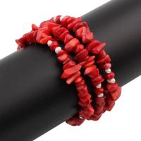 Bracelet de perles corail, corail naturel, avec perle d'eau douce cultivée, pepite, unisexe & 3 brins, rouge Environ 7.5 pouce, Vendu par brin