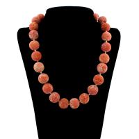 Natural Coral Necklace, brass lobster clasp, Round, Unisex, red, 8mm Approx 22 Inch 