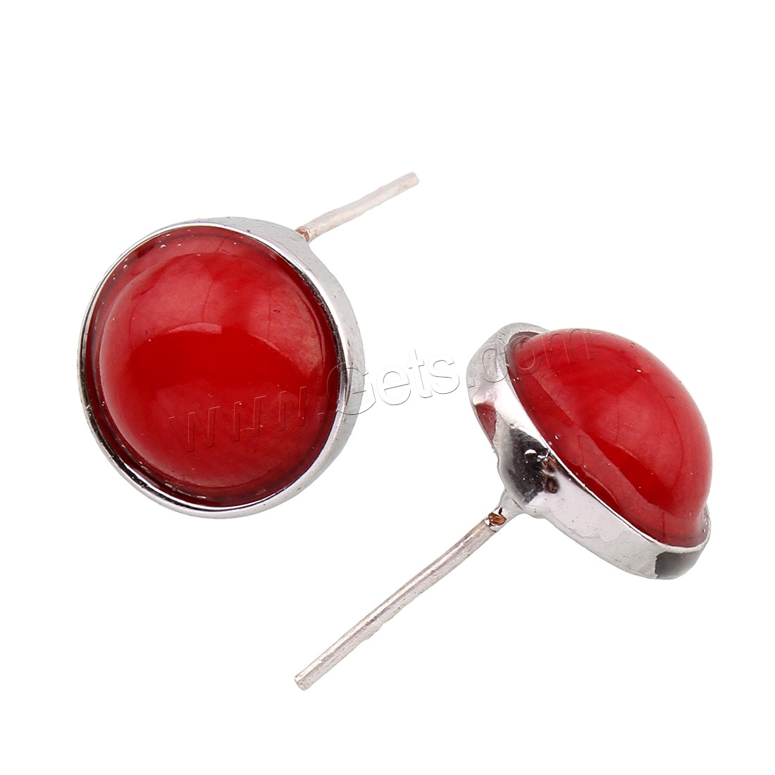 Coral Stud Earring, Natural Coral, with Brass, Flat Round, platinum color plated, different size for choice & for woman, red, Sold By Pair