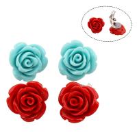 Natural Coral Clip Earring, brass earring clip, Flower, platinum color plated, for woman 