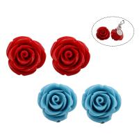 Natural Coral Clip Earring, brass earring clip, Flower, platinum color plated, for woman 