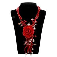 Natural Coral Necklace, with Freshwater Pearl & Crystal & Zinc Alloy, Flower, for woman & faceted Approx 15.5 Inch 