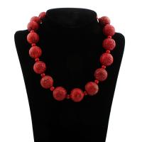 Natural Coral Necklace, brass spring ring clasp, Round, for woman, red, 22mm Approx 18 Inch 