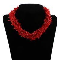 Collar de Coral natural, latón cierre de anillo de primavera, para mujer, Rojo, 7x3x3mm-23x2x3mm, longitud:aproximado 15 Inch, Vendido por Sarta