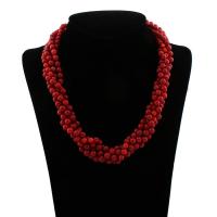 Collar de Coral natural, latón cierre de anillo de primavera, para mujer, Rojo, 6x6mm, longitud:aproximado 18 Inch, Vendido por Sarta