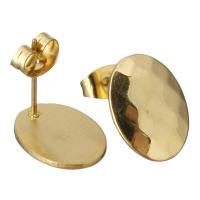 Stainless Steel Stud Earring, Flat Oval, gold color plated, for woman 