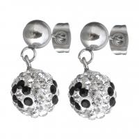 Stainless Steel Drop Earring, with Rhinestone Clay Pave, Round, for woman, original color, 21mm 