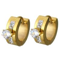 Stainless Steel Huggie Hoop Earring, with Rhinestone Clay Pave, gold color plated, for woman 
