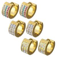 Stainless Steel Huggie Hoop Earring, with Rhinestone Clay Pave, gold color plated, for woman 